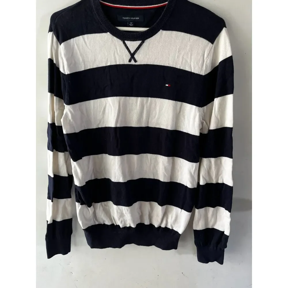 preppy stripe navy and white sweatshirt knit size small